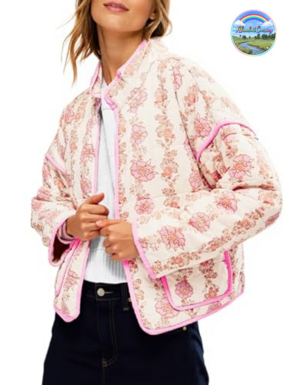 Tankaneo Womens Quilted Lightweight Jacket Floral Print Winter Coat
